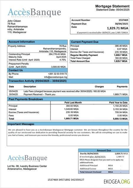 Madagascar AccèsBanque Madagascar Relevé hypothécaire Modèle Word et PDF